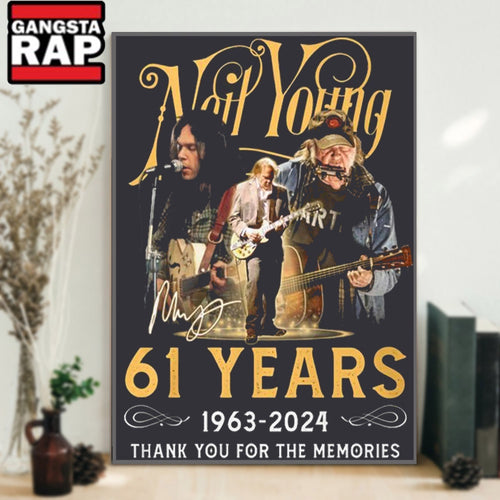 Neil Young 61 Years 1963-2024 Thank You For The Memories Signature Poster Canvas Art