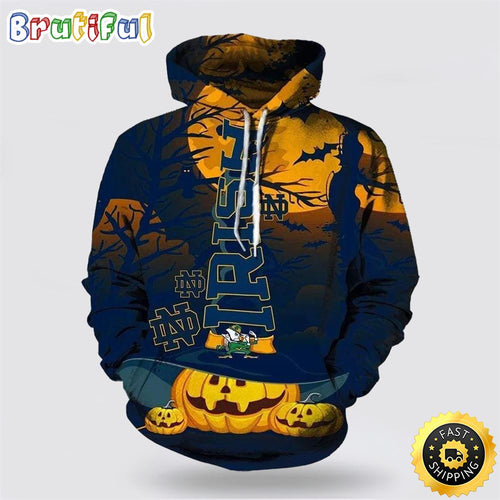 Notre Dame Fighting Irish Pumpkin Night Halloween 3D Hoodie Notre Dame Fighting Irish Fan Gift Ideas