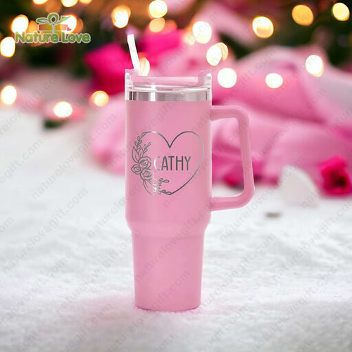 Personalized 40oz Engraved Tumbler With Handle Valentines Gift