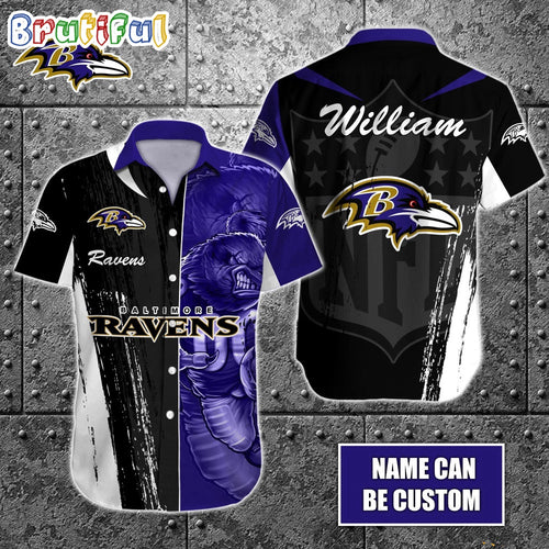 Personalized NFL Baltimore Ravens Hawaiian Shirt Special Half Tone Mascot Aloha Shirt
