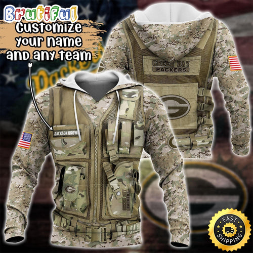 Personalized NFL Green Bay Packers Hoodie Camo Military Hoodie