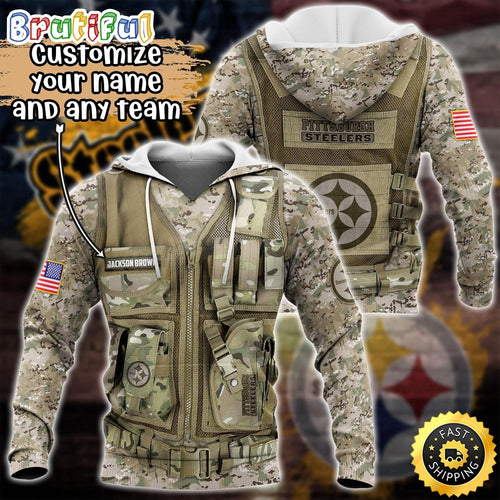Personalized NFL Pittsburgh Steelers Hoodie Camo Military Hoodie
