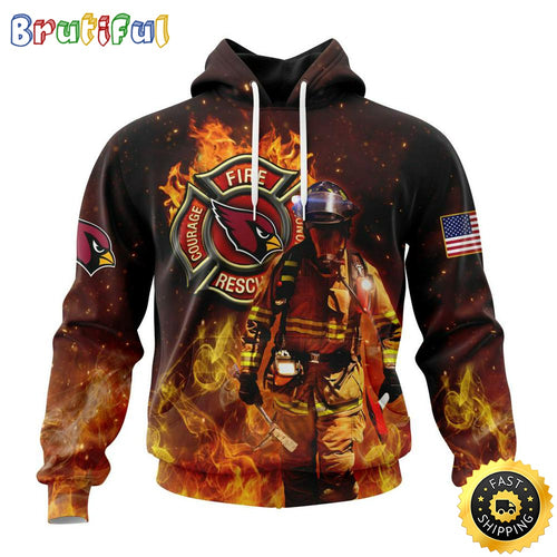 Personalized NFL Arizona Cardinals Hoodie Honor Firefighters First Responders All Over Print 3D Hoodie