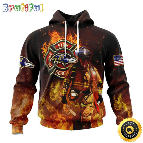 Personalized NFL Baltimore Ravens Hoodie Honor Firefighters First Responders All Over Print 3D Hoodie