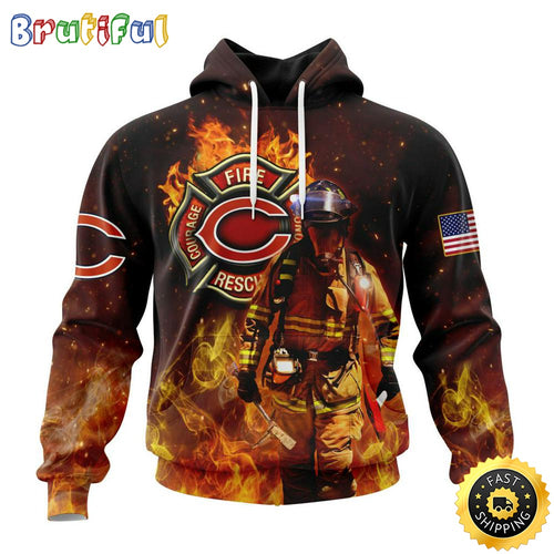 Personalized NFL Chicago Bears Hoodie Honor Firefighters First Responders All Over Print 3D Hoodie