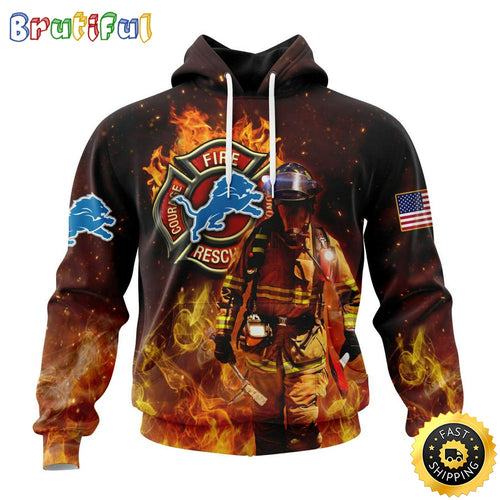Personalized NFL Detroit Lions Hoodie Honor Firefighters First Responders All Over Print 3D Hoodie