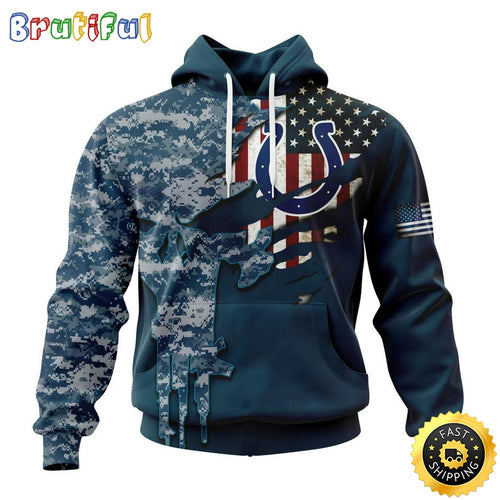 Personalized NFL Indianapolis Colts Hoodie Special Navy Camo Veteran Design 3D Hoodie Unisex Hoodie