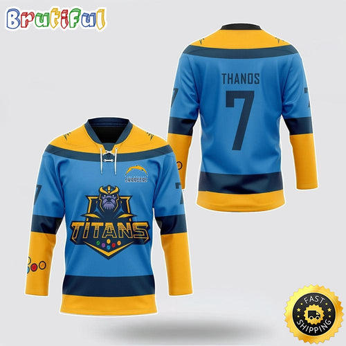 Personalized NFL Los Angeles Chargers Hockey Jersey Thanos Marvel Titan Nfl Hockey Jersey For Fans