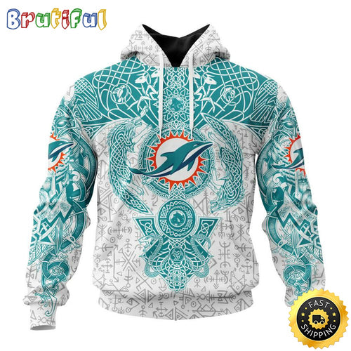 Personalized NFL Miami Dolphins Hoodie Norse Viking Symbols All Over Print 3D Hoodie