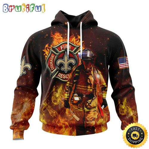 Personalized NFL New Orleans Saints Hoodie Honor Firefighters First Responders All Over Print 3D Hoodie