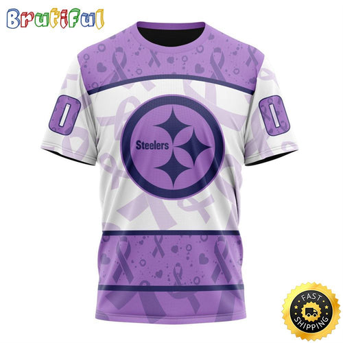 Personalized NFL Pittsburgh Steelers All Over Print 3D T Shirt Special Lavender Fights Cancer Unisex Tshirt