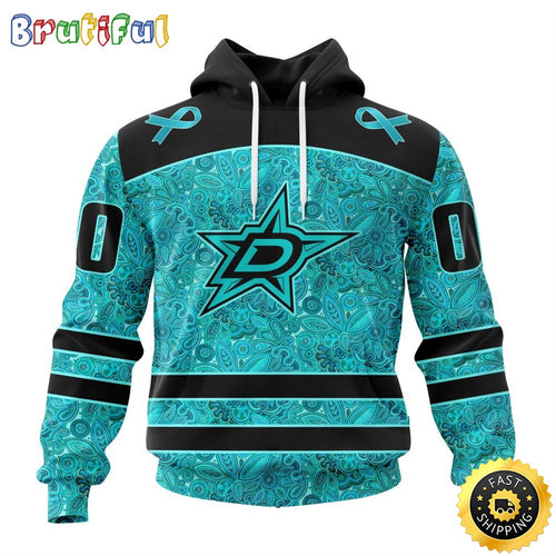 Personalized NHL Dallas Stars All Over Print 3D Hoodie Special Design Fight Ovarian Cancer Gift For Football Fans