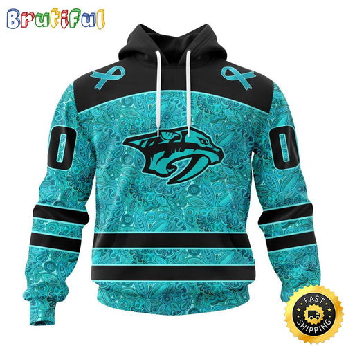 Personalized NHL Nashville Predators All Over Print 3D Hoodie Special Design Fight Ovarian Cancer Gift For Football Fans