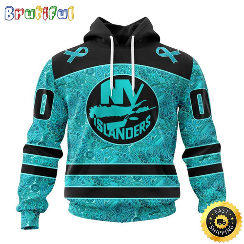 Personalized NHL New York Islanders All Over Print 3D Hoodie Special Design Fight Ovarian Cancer Gift For Football Fans
