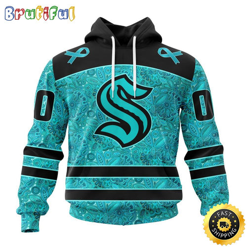 Personalized NHL Seattle Kraken All Over Print 3D Hoodie Special Design Fight Ovarian Cancer Gift For Football Fans