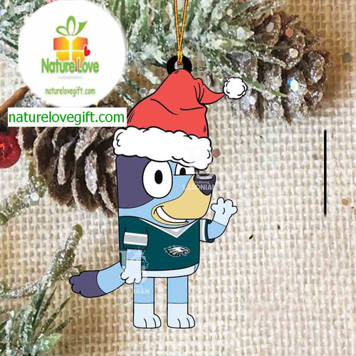 Philadelphia Eagles Christmas Bluey Say Hi NFL Acrylic Christmas Tree Decoration Ornament