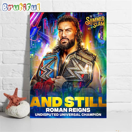 Roman Reigns Retains The WWE Undisputed Universal Champion In A Legendary Last Man Standing Match Wall Art Poster Canvas