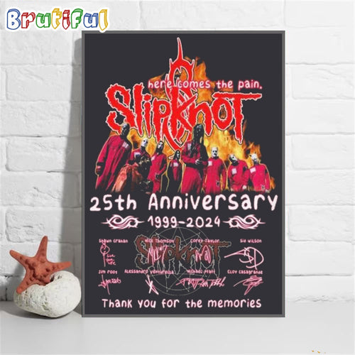 Slipknot Here Comes The Pain 25th Anniversary Signatures Poster Canvas Art
