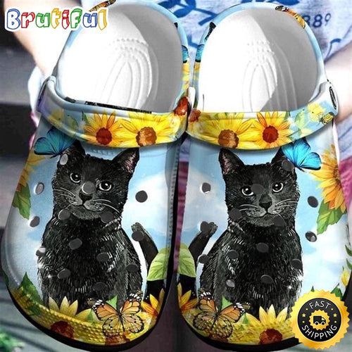 Sunflower And Black Cat Cute Animalbland Clog Birthday Gift For Man Woman