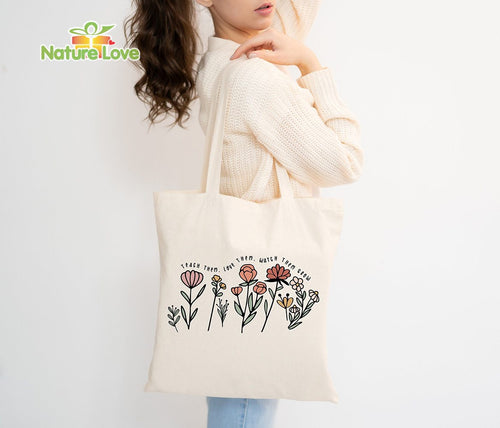 Teach Them Love Them Watch Them Grow Floral Teacher Tote Bag Teacher Appreciation Gift