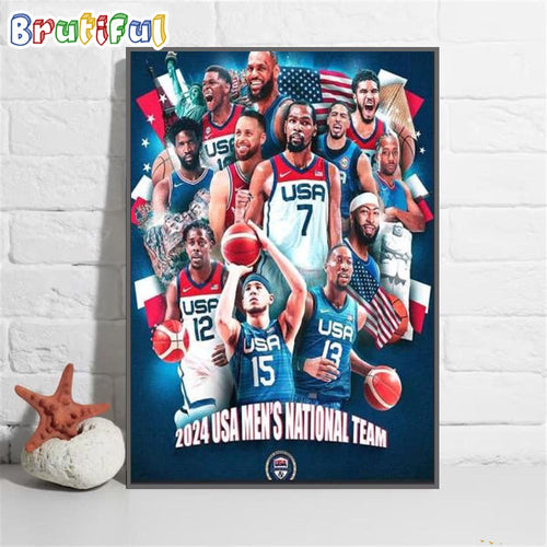 Team USA 2024 Usa Men’s National Basketball Wall Art Poster Canvas