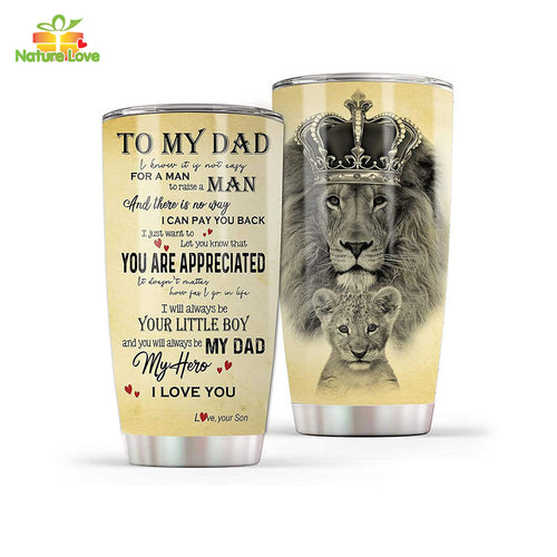 To my Dad from Son Tumbler, Lion Father Son, My Dad My Hero Fathers Day Gift from Son