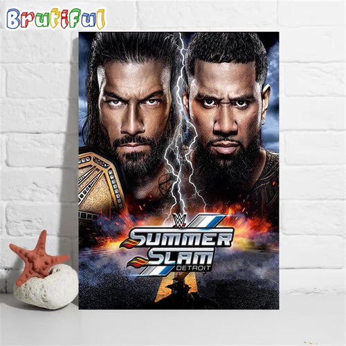 Tribal Combat Roman Reigns Vs Jey Uso At WWE Summerslam For Undisputed WWE Universal Champion Wall Art Poster Canvas