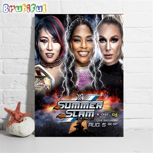 Triple Threat Match WWE SummerSlam Asuka Vs Bianca Belair And Charlotte Flair Wall Art Poster Canvas