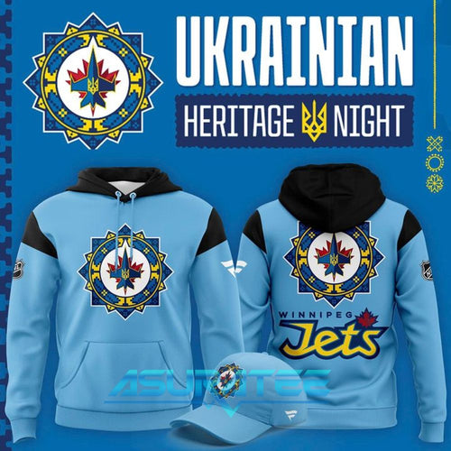 Winnipeg Jets 2026 Ukrainian Heritage Night Special Hoodie, Cap