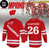 Wisconsin Badgers NCAA National Champions 2026 Personalized Hockey Jersey