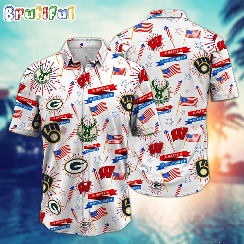Wisconsin Sports Happy 4th Of July Hawaiian Shirt, Wisconsin Sports Hawaiian Shirt