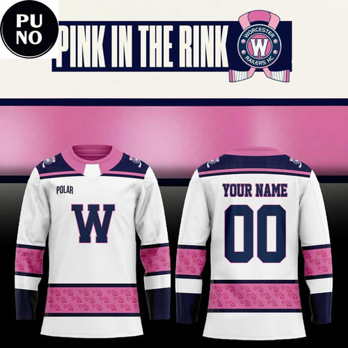 Worcester Railers HC Pink In The Rink 2026 Personalized Hockey Jersey