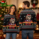 ACDC Angus Young Skeleton In Flame 2026 Knitted Black Ugly Christmas Sweater - Unique Gifts For Every Occasion