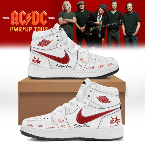 ACDC Power Up Tour 2026 Limited Edition Signature White Custom Air Jordan 1 Sneakers Shoes