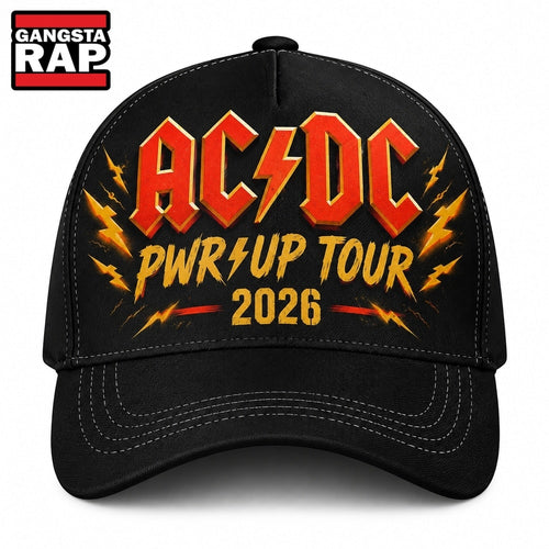 ACDC Power Up Tour 2026 Red Lightning Graphic Black Classic Cap, Trendy Music Baseball Cap