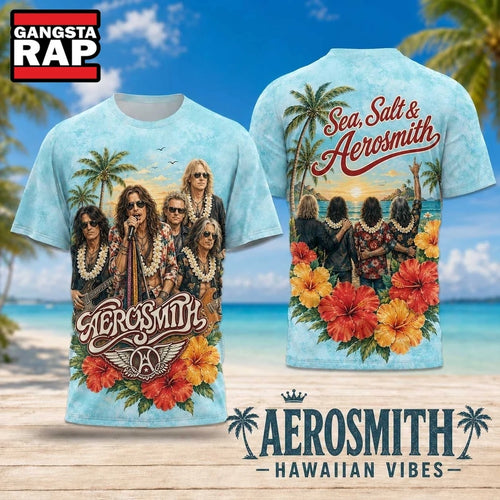 Aerosmith Hawaiian Vibes Band Photo with Hibiscus Flowers 2026 3D Shirt Hoodie T-Shirt