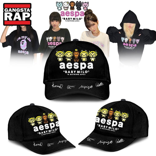 Aespa x BAPE Signed 2026 Limited Edition Black Cap , Trendy Music Baseball Cap