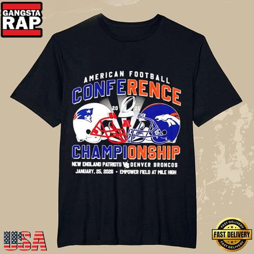 AFC Championship Game Patriots and Broncos January 25 2026 Helmet T-Shirt
