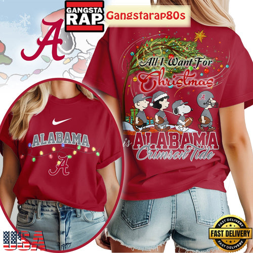 Alabama Crimson Tide NCAA All I Want For Christmas Peanuts 2025 Red Shirt