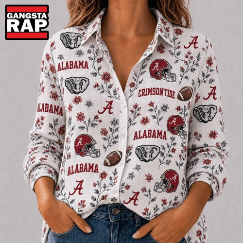 Alabama Crimson Tide NCAA College Spirit Blossoms Women Casual Shirt
