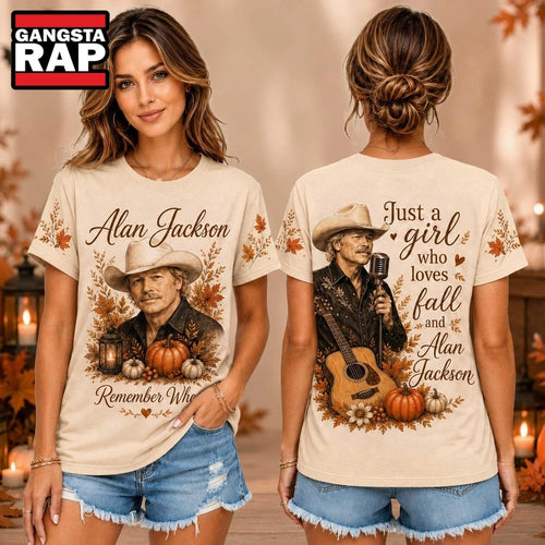 Alan Jackson Autumn Pumpkin Portrait Unisex 3D Shirt , Music Trend Shirt