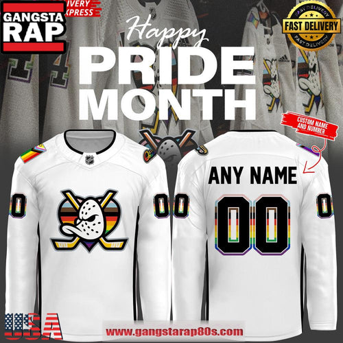 Anaheim Ducks Happy Pride Night 2025 Custom White Hockey Jersey