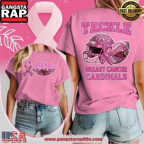 Arizona Cardinals NFL Glitter Tackle Breast Cancer 2025 Women’s 3D Shirt