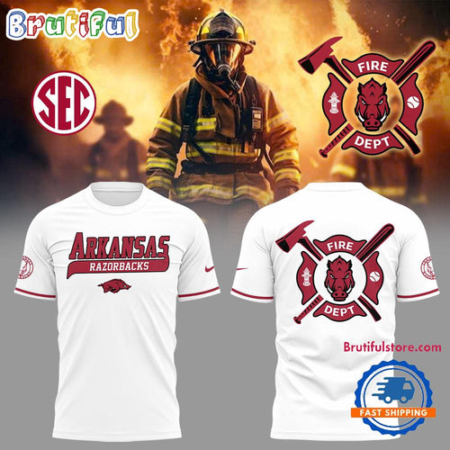 Arkansas Razorback x Firefighter Appreciation Night White T Shirt