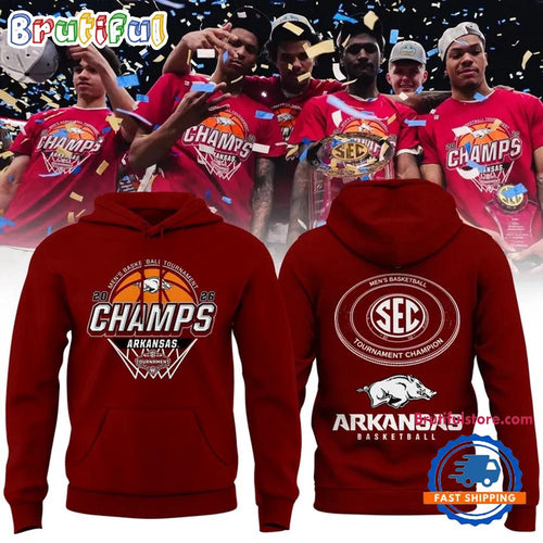 Arkansas Razorbacks Men’s Basketball 2026 SEC Tournament Champions Locker Room Hoodie T-Shirt