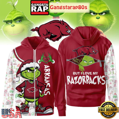 Arkansas Razorbacks NCAA Funny Grinch Football Unisex Zip Hoodie