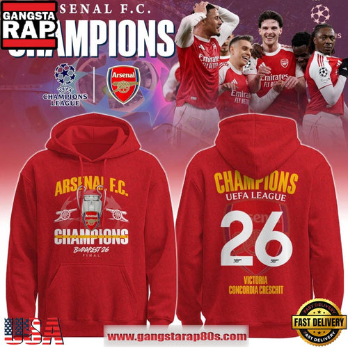 Arsenal FC Champions UEFA League 2026 Kings of Europe Hoodie Shirt