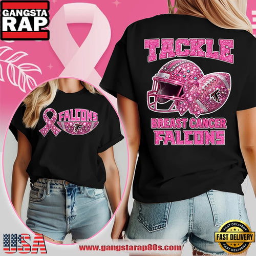 Atlanta Falcons NFL Glitter Tackle Breast Cancer 2025 Black Women’s Shirt