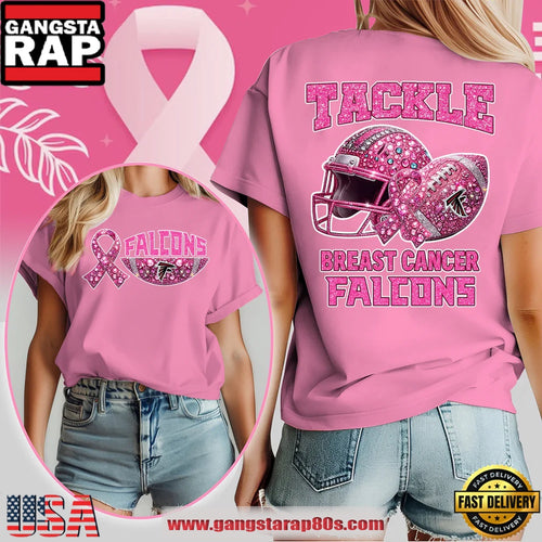 Atlanta Falcons NFL Glitter Tackle Breast Cancer 2025 Women’s Shirt