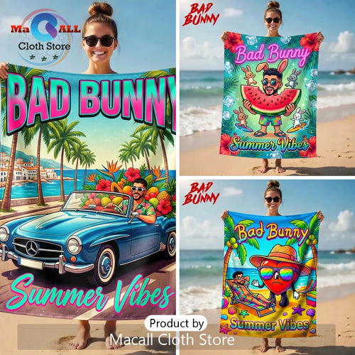 Bad Bunny Summer Vibes Convertible Car Tropical Premium Beach Towel